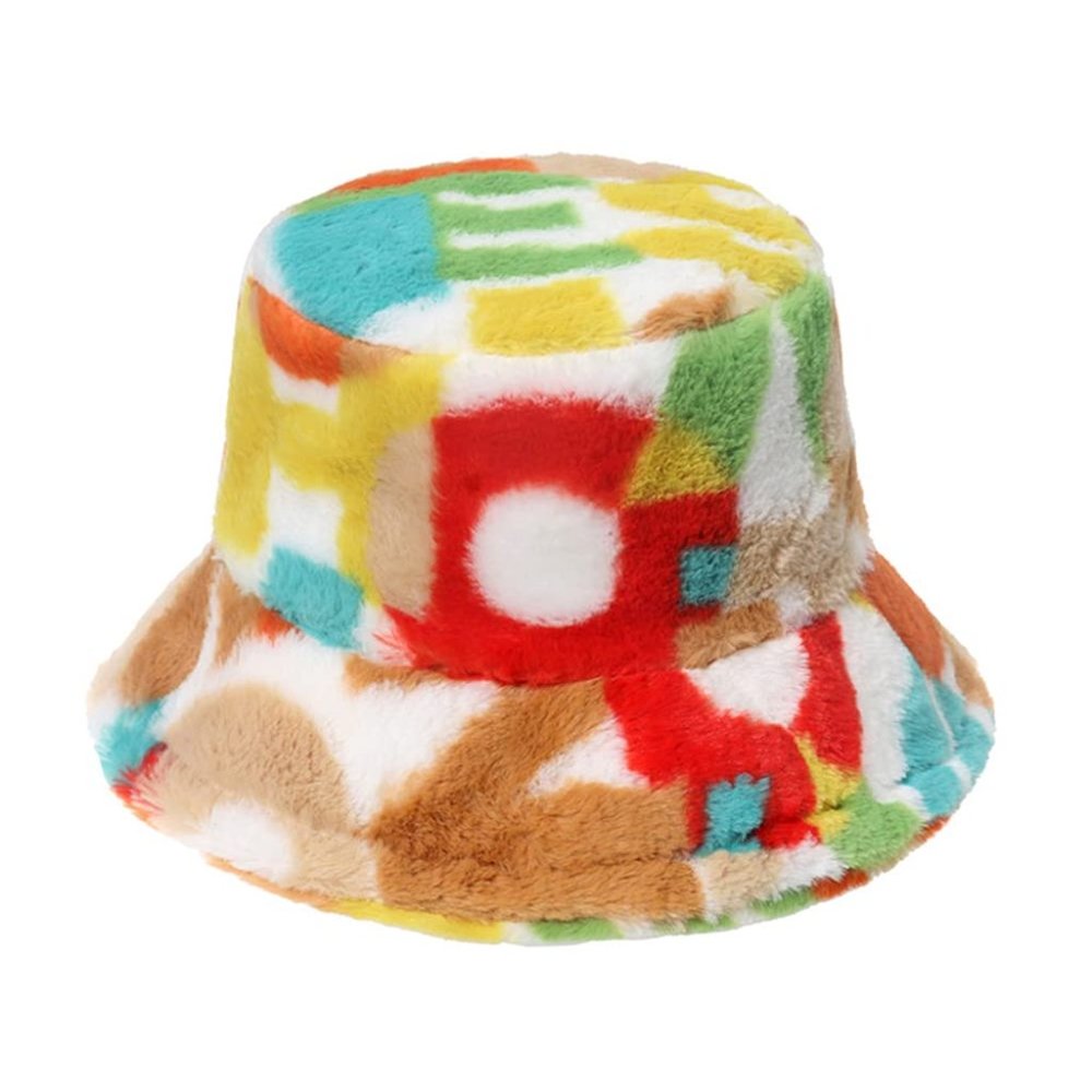 Women's Colorful Letter Print Faux Fur Bucket Hat